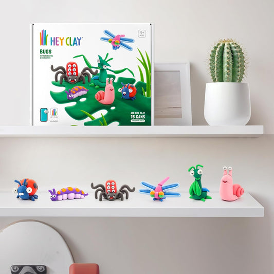 HEY CLAY - Bugs Set - Colourful Modeling Kids - Air Dry Clay Kit 15 cans and Sculpting Tools with Fun Interactive Instructions App, Multicoloured - Marah Kids