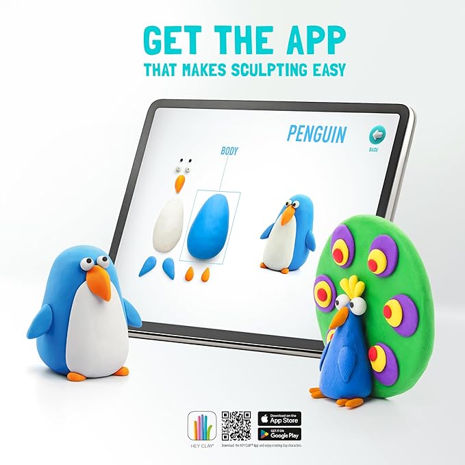 HEY CLAY - DIY Birds: Pheasant, Ara Parrot, Dove Plastic Creative Modelling Air - Dry Clay For Kids 6 Cans - Marah Kids