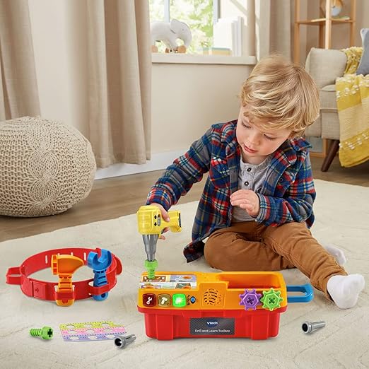VTech Drill And Learn Toolbox, Toy with Music, Lights, Colours, Baby Interactive, Educational Gift Suitable for 18, 24, 36 months Boys & Girls, English Version - Marah Kids