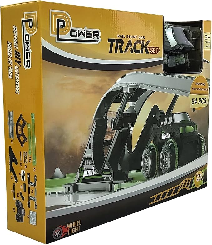 D - POWER – Electric Rolling Stunt Car Track | DIY Free Build Track, Changeable Assembly | 54pc Set, Kids Age 3+ - Marah Kids
