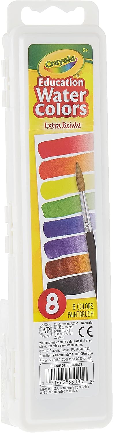 Crayola 8 ct. Washable Watercolor Pans with Plastic Handled Brush - Marah Kids