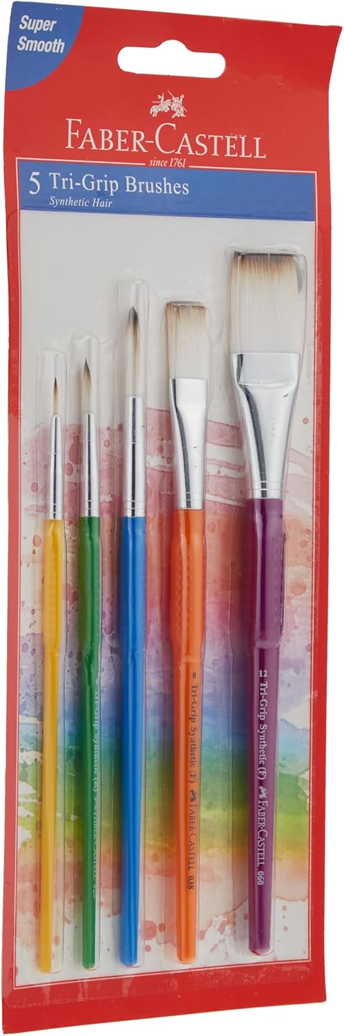 FABER - CASTELL GRIP PAINT BRUSHES ROUND & FLAT COMBINATION 5PC (2,6,10, 8, 12) - Marah Kids