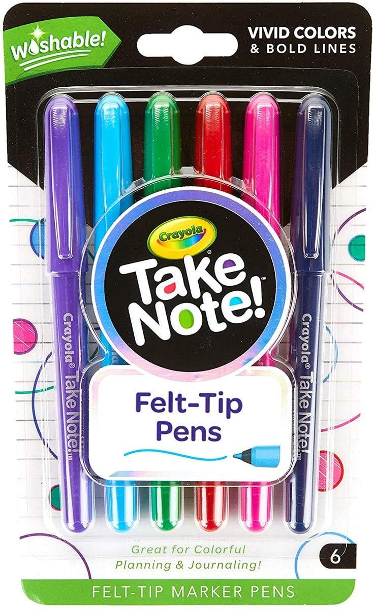 Crayola Take Note Washable Felt Tip Pens, 6 Count - Marah Kids