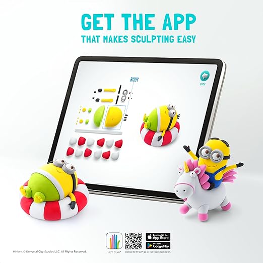 Hey Clay - Minions Bob & Tim Colourful modelling air - dry clay, 5 cans with fun interactive app for kids 3 years + - Marah Kids