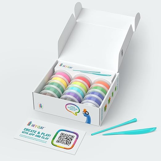HEY CLAY - Dinos Set - Colourful Modeling Kids - Air Dry Clay Kit 15 cans and Sculpting Tools with Fun Interactive Instructions App, Multicoloured - Marah Kids