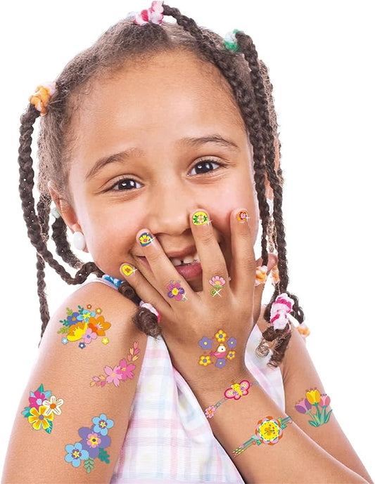 Avenir Nail Stickers and Tattoos - Flower | Trendy Themed Designs! Over 260 Colorful and Temporary Stickers & Tattoos for Fashionable Kids - Easy to Use and Remove - Perfect Fashion Activity & Ideal Gifts for Girls 3+ - Marah Kids