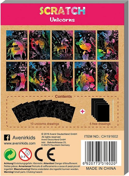 Avenir - Mini Scratch Book Unicorns | easy - to - use activity book is perfect for unleashing your child's imagination and creativity, while also fostering essential skills such as motor skills, hand - eye coordination, and manual dexterity | Ages 3+ - Marah Kids