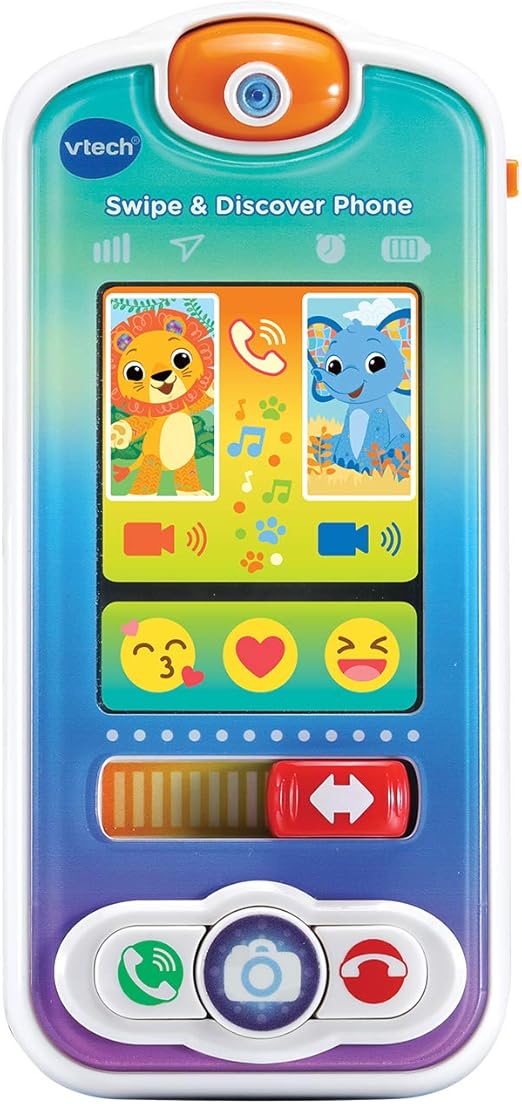 VTech Swipe & Discover Phone, Play Phone for Baby Girls & Boys, Interactive Toy with Lights and Sounds, Phone Toys for Babies, Learning Toy with Animals and Numbers, Ages 6 Months+, English Version - Marah Kids