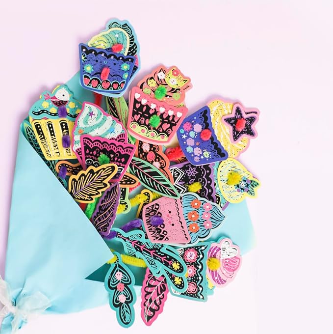 Avenir Scratch Bouquet Kit – Cupcake | Themed Fun! Create Personalized Bouquets with Scratch Sheets, Wrapping Paper, and Ribbon | Step - by - Step Instructions for Kids 3+ - Marah Kids