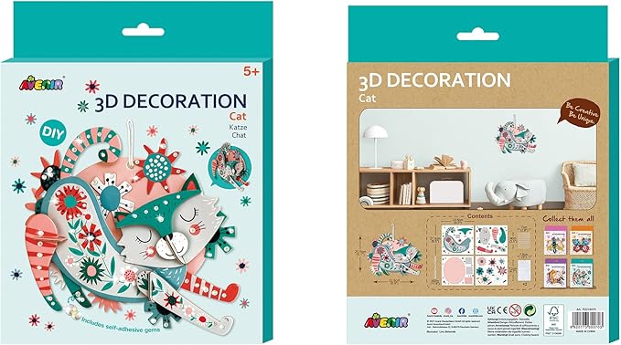 Avenir 3D Decoration - Cat Kit | Turn Your Wall into a Zoo! Create 3D Decorations with Pre - Cut Cardboard Puzzle Pieces | Thoughtful and Creative Gift Option for Kids 3+ - Marah Kids