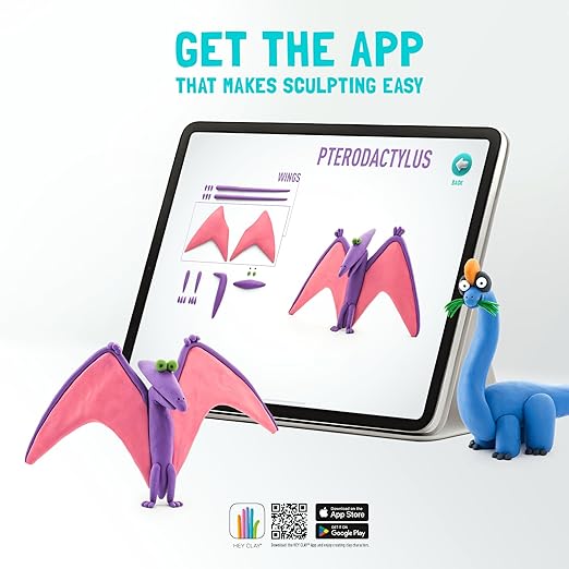 HEY CLAY - Dinos Set - Colourful Modeling Kids - Air Dry Clay Kit 15 cans and Sculpting Tools with Fun Interactive Instructions App, Multicoloured - Marah Kids