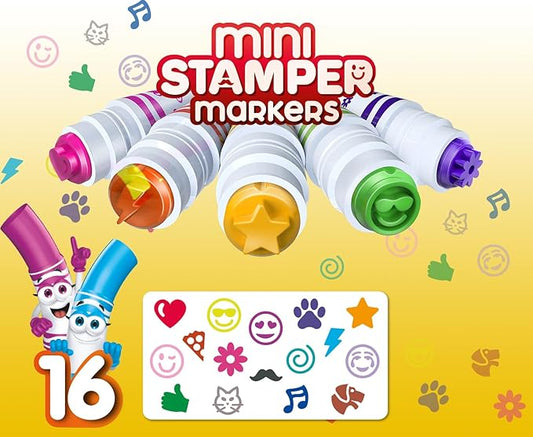 Crayola - Mini Stamper Markers, 16 Count| Perfect for art projects, classroom activities | Multicolor - Marah Kids