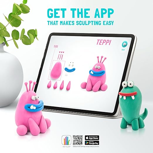 HEY CLAY - Monsters Set - Colourful Modeling Kids - Air Dry Clay Kit 15 cans and Sculpting Tools with Fun Interactive Instructions App, Multicoloured - Marah Kids