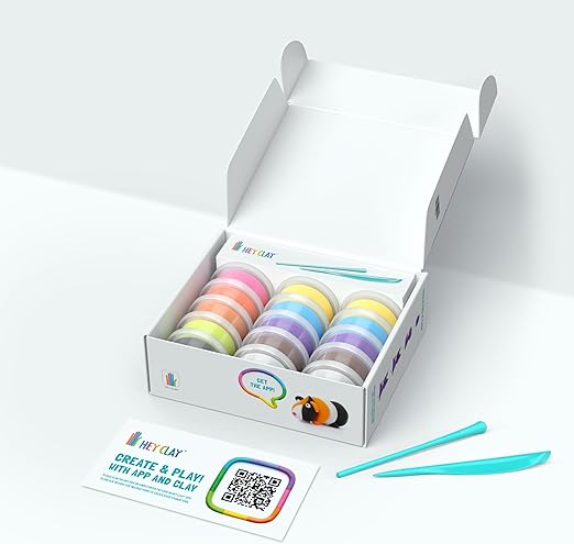 Hey Clay - FLUFFY PETS Colourful modelling air - dry clay, 15 cans with fun interactive app for kids 3 years + - Marah Kids