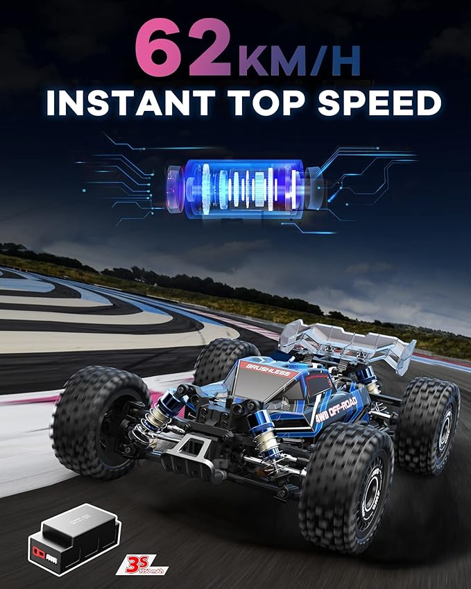 MJX Hyper GO 16207 with 3S Battery 1/16 RTR Brushless RC Cars, 62KM/H Fast RC Truck, 4WD All - Road Remote Control Cars | suitable 14+ ( Multicolour) - Marah Kids