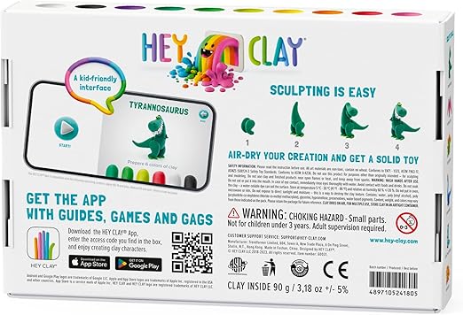 HEY CLAY - DIY Dinos: Pterodactylus, Triceratops, Tyrannosaurus Plastic Creative Modelling Air - Dry Clay For Kids 6 Cans - Marah Kids