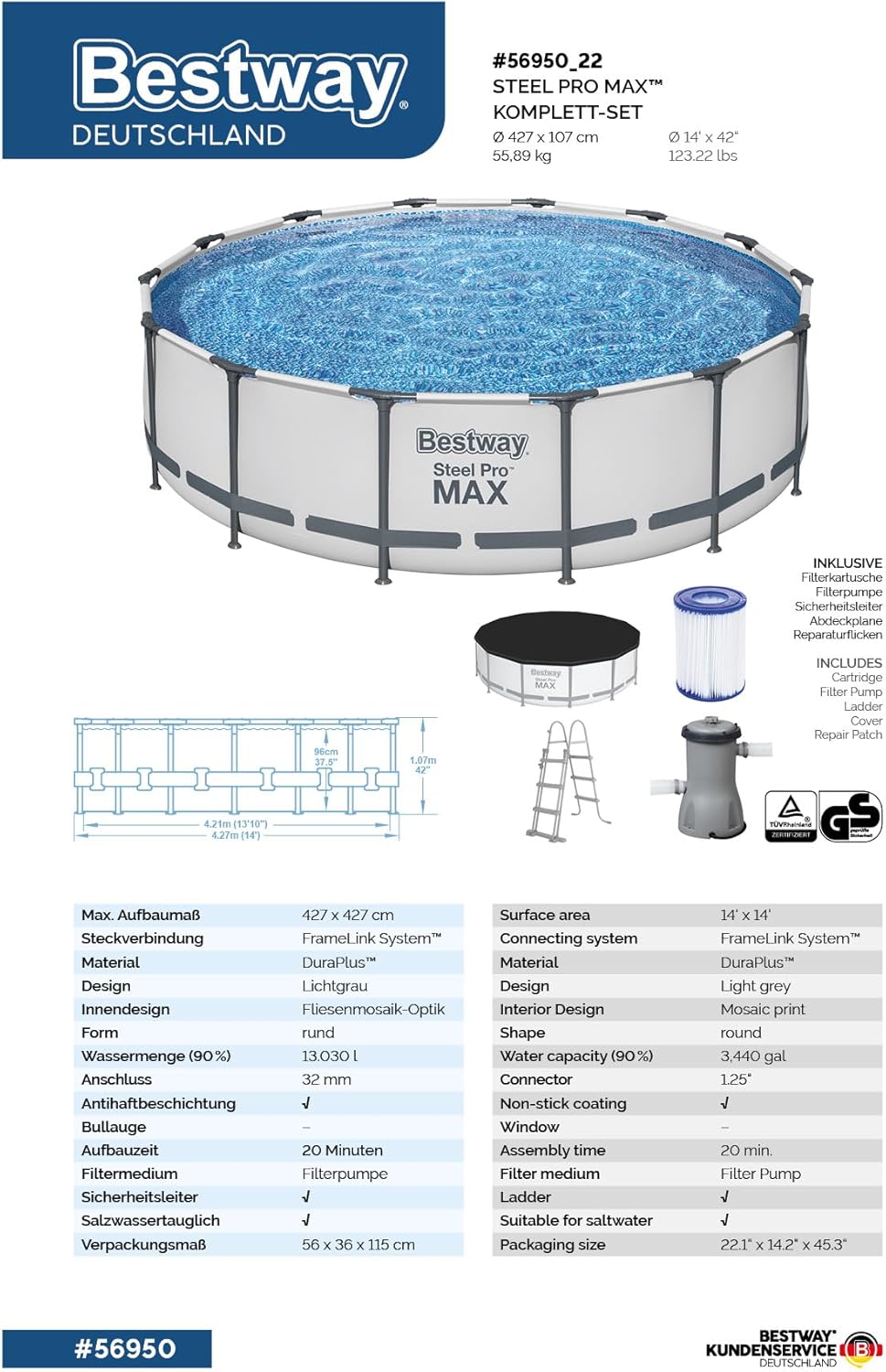 BWAGP BESTWAY POOLSET STEELPRO MAX 427X107 - Marah Kids