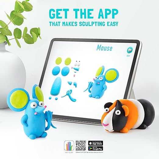 Hey Clay - FLUFFY PETS Colourful modelling air - dry clay, 15 cans with fun interactive app for kids 3 years + - Marah Kids
