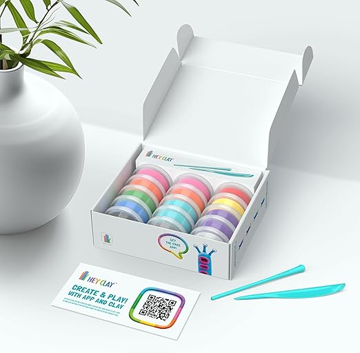 HEY CLAY - Aliens Set - Colourful Modeling Kids - Air Dry Clay Kit 15 cans and Sculpting Tools with Fun Interactive Instructions App, Multicoloured - Marah Kids
