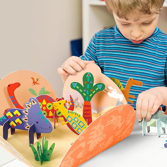 Avenir Stick 'N Play Series - Dino World | 200+ Reusable Stickers for Endless Fun! Create Play Scenes with 8 Illustrated Theme Cards, Make Your Own Animal Figures | For Kids 3+ - Marah Kids