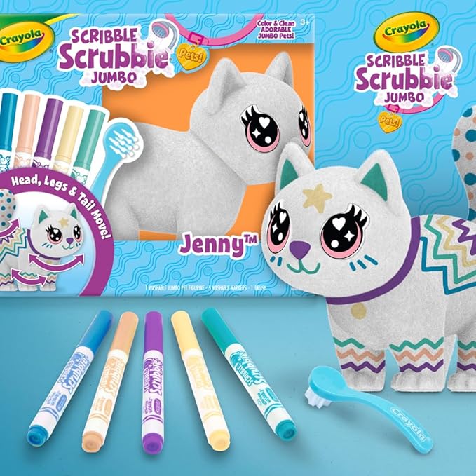Crayola Scribble Scrubbie Jumbo, Large Posable Animal Toy, 6 Inches, Toy Cat For Girls & Boys, Animal Grooming Toy 3 Years +