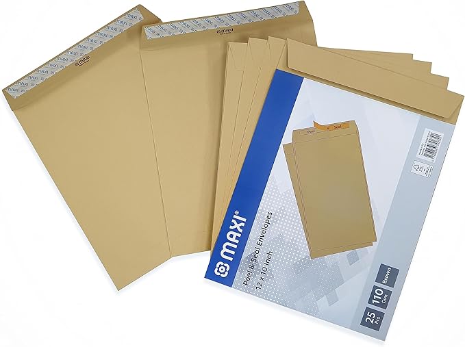 MAXI BROWN ENVELOPES 110 GSM 12"X10" P&S 25'S - Marah Kids