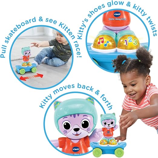 VTech Skate - Along Kitty, Interactive Baby Toy with Lights & Music, Pull Back Gift for Infants 6, 9, 12 months +, English version - Marah Kids