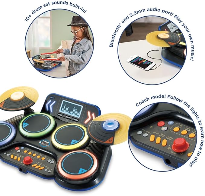 Vtech - KIDI DJ DRUMS Light up kit with Bluetooth® and Audio Port - Multicolour | Kidi drum create your own music | Suitable for ages 5 + up - Marah Kids