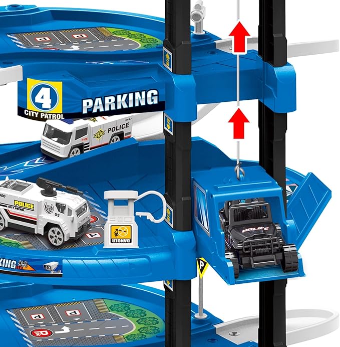 D - POWER – Multi Level Lift Parking Set | 5 Storied DIY Build Set, Theme – Police Station | 82pc Set, Kids Age 3+ - Marah Kids