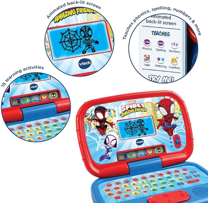 Vtech - Spidey & His Amazing friends Spidey Learning Laptop - Multicolour | Enjoy logic, memory, and creative games with the ® | Suitable for ages 3 + up - Marah Kids