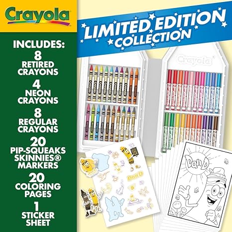 Crayola Yellow Limited Edition Art Case – Collectible Set with Retired & Classic Crayons, Pip - Squeaks Markers, Coloring Pages & Stickers | Portable Kids Art Kit & Gift for Creative Fun - Marah Kids