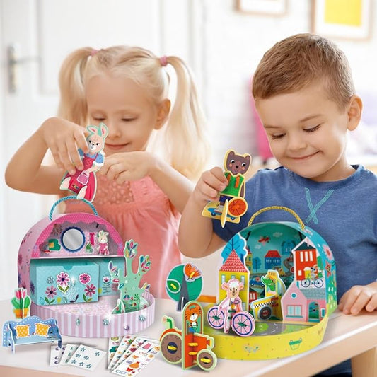 Avenir Little Hands' Play Box - Miss Bunny's Home Multicolour | 3D puzzle and laces to create an awesome bunny town | Ideal ages 3+ - Marah Kids