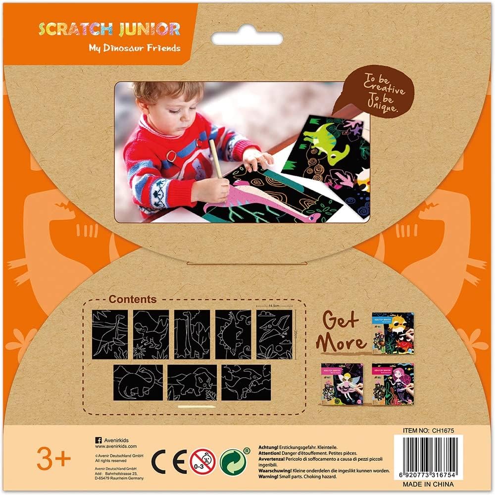 Avenir Scratch Junior My Dinosaur Friends Multicolour | Scratch the paper sheets to create colorful designs | Ages 3+ - Marah Kids