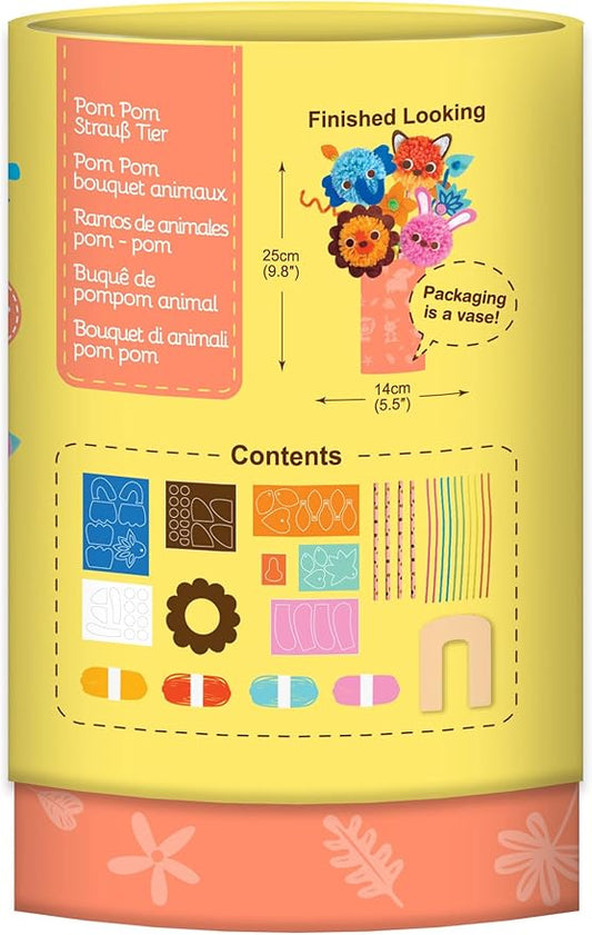 Avenir - Pom Pom Bouquet - Animals Multicolor | activity for kids | pre - cut felts and felt stickers | Perfect work of art to keep for room decoration or to give as a gift | ages 3+ - Marah Kids