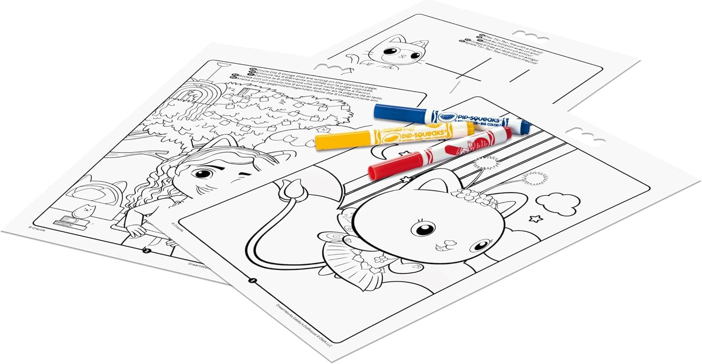 Crayola - Gabby's Dollhouse Album Activity and Colouring e, 32 Colouring Pages and 7 Washable Mini Felt Tip Pens | ideal gift ages from ages 3+ - Marah Kids