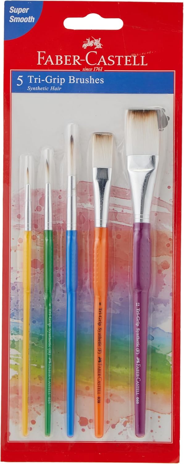 FABER - CASTELL GRIP PAINT BRUSHES ROUND & FLAT COMBINATION 5PC (2,6,10, 8, 12) - Marah Kids