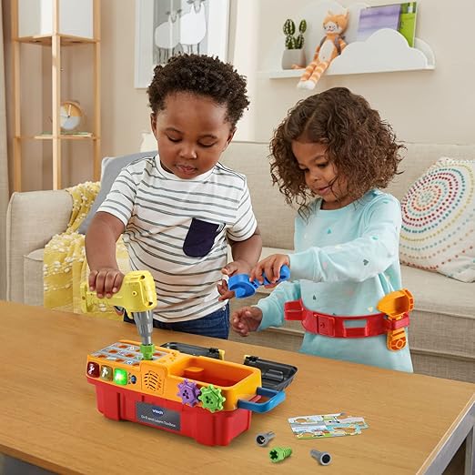 VTech Drill And Learn Toolbox, Toy with Music, Lights, Colours, Baby Interactive, Educational Gift Suitable for 18, 24, 36 months Boys & Girls, English Version - Marah Kids