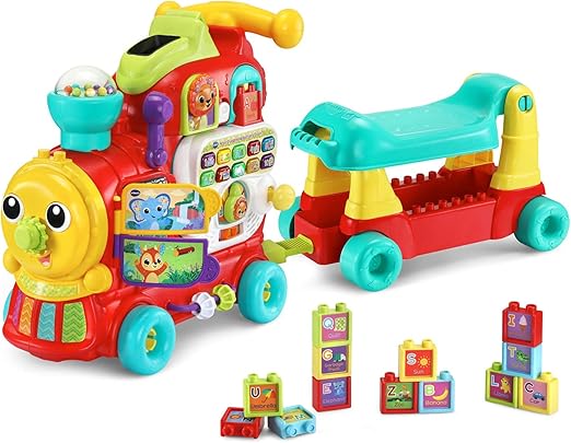 Vtech – 4in1 Alphabet Train | Interactive Ride - On, Walker, Pull Cart, Educational Toy for Toddlers | Includes Blocks, Letters, Numbers & Activity Panel | Ages 1 - 5 - Marah Kids