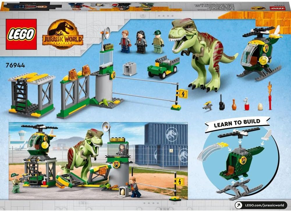 LEGO 76944 Jurassic World T. rex Dinosaur Breakout with Airport, Helicopter and Buggy Car