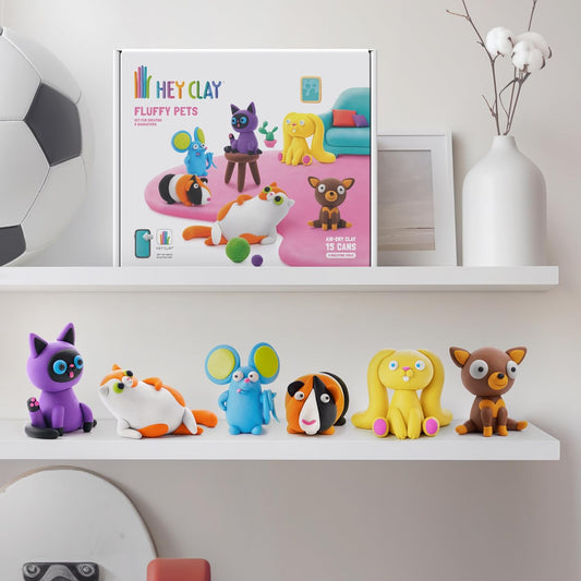 Hey Clay - FLUFFY PETS Colourful modelling air - dry clay, 15 cans with fun interactive app for kids 3 years + - Marah Kids