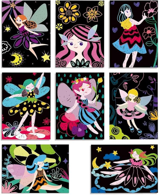 Avenir - Scratch Junior - My Fairy Friends | Multiple Pieces Included: Each kit includes 8 scratch pictures measuring 14.5x20cm | Ages 3+ - Marah Kids