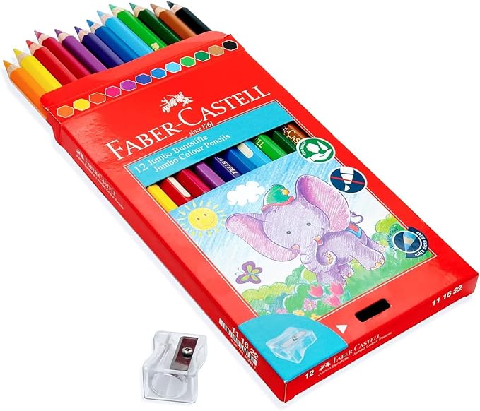 FABER - CASTELL JUMBO COLOUR PENCILS 12 COLOUR - Marah Kids