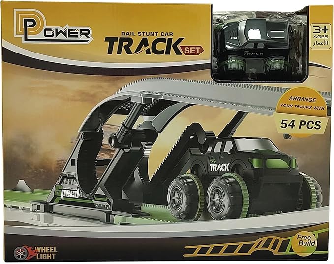 D - POWER – Electric Rolling Stunt Car Track | DIY Free Build Track, Changeable Assembly | 54pc Set, Kids Age 3+ - Marah Kids