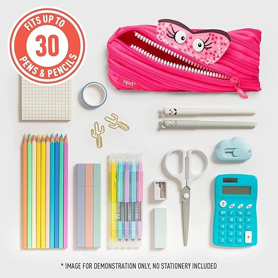 ZIPIT - Talking Monstar Pencil Case for Kids, Cute Pen Pouch Holds Up to 30 Pens, Made of One Long Zipper! (Dazzling Pink) - Marah Kids