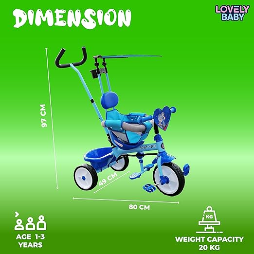 Lovely Baby Tricycle with Handlebar - Blue - Marah Kids