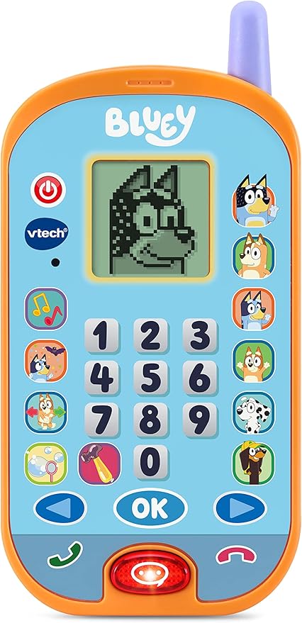 Vtech Bluey Ring Ring Learning Phone (Orange) Chat with Bluey and Bingo for a fun, interactive | Change the ringtone, adjust brightness, and more, mimicking real phone functions | promoting interactive play and early learning. - Marah Kids