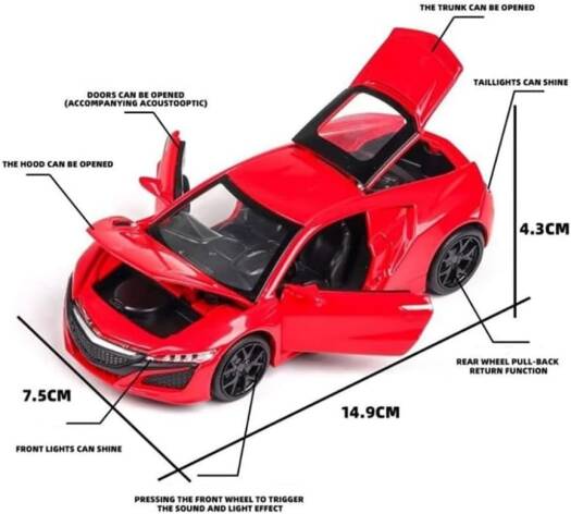D - power MSZ – Acura NSX - Red | Die - Cast Replica, Ultimate Collector's Item, Super Cars | Toy Vehicles, Metal Toy Car Model - Pull Back Collection | Size - 1:32, For Kids 3+ - Marah Kids