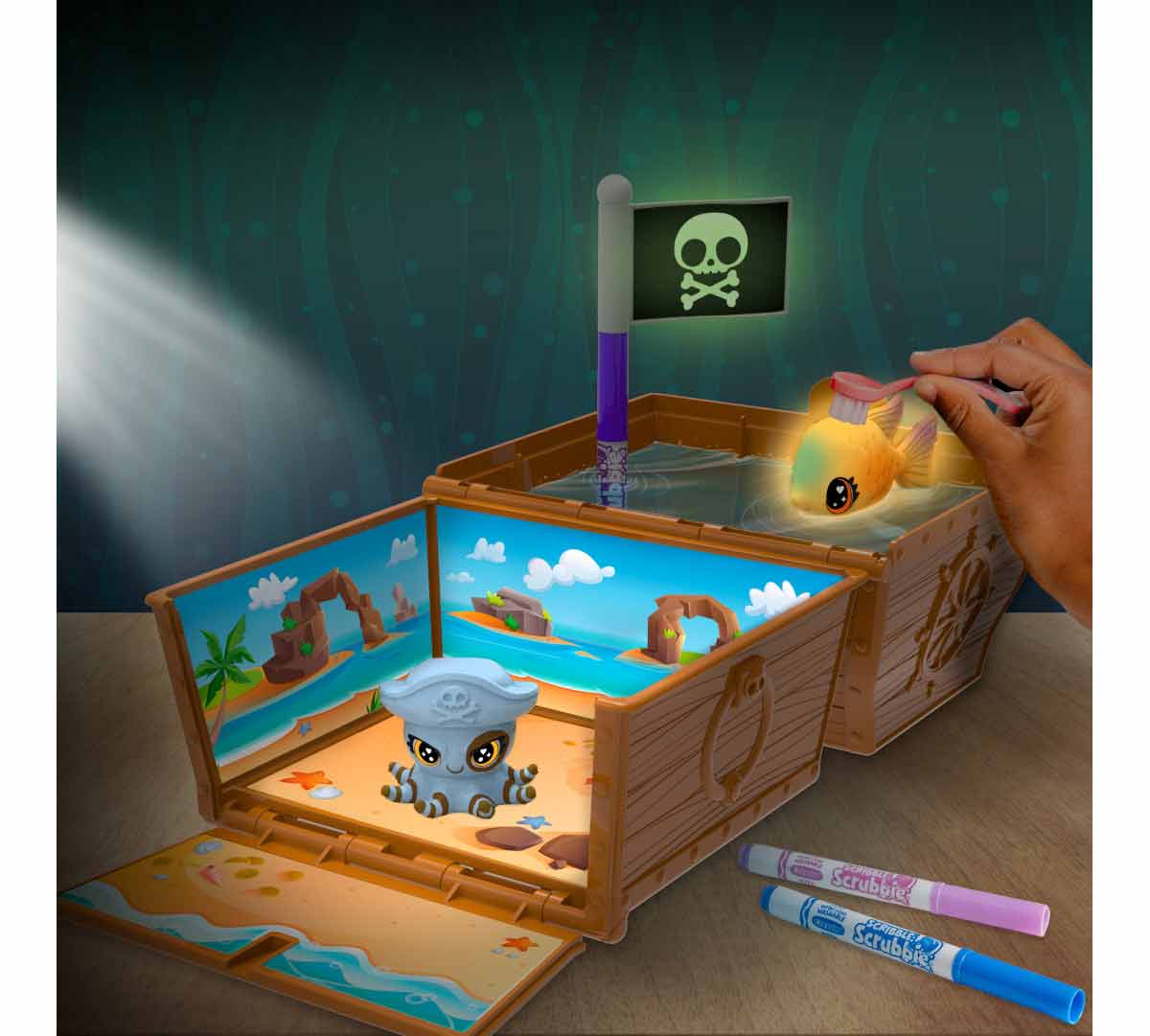 Crayola Scribble Scrubbie Glow, Ocean Treasure Chest - Marah Kids