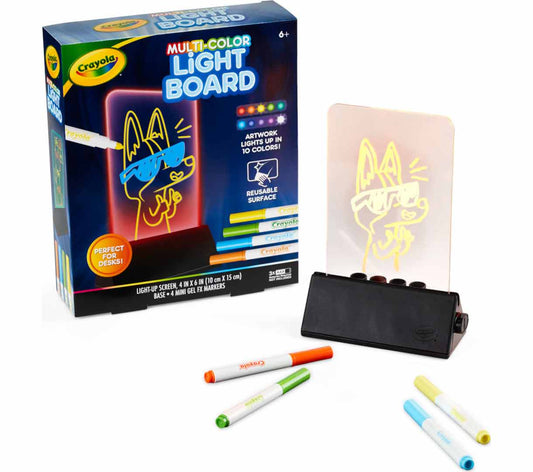 Crayola - Multi - Color Light Board | Bright Markers or Washable Window Markers are compatible with this board | Requires 3 AAA batteries (not included), ages 6 & up. - Marah Kids