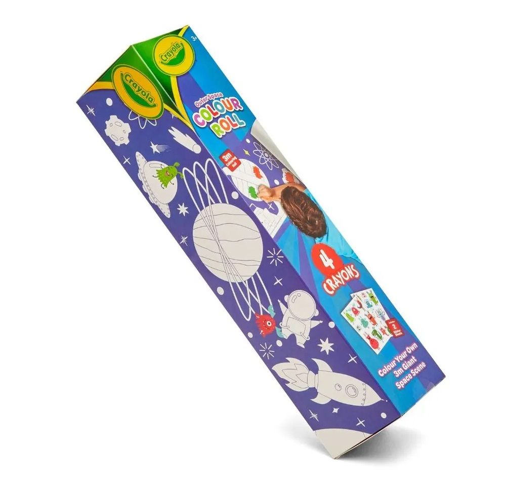 Crayola Colour your own Map Roll - Space |The product is designed and includes 3 - meter maps, 4 crayons, and 2 sticker sheets, for children to enjoy coloring while learning about animals and geography | Ages 3+ - Marah Kids